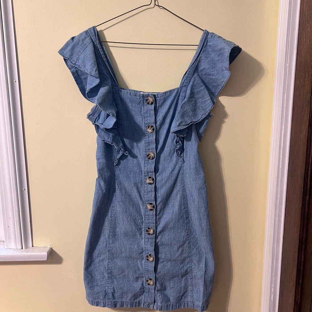 Topshop Denim Ruffle Mini Dress